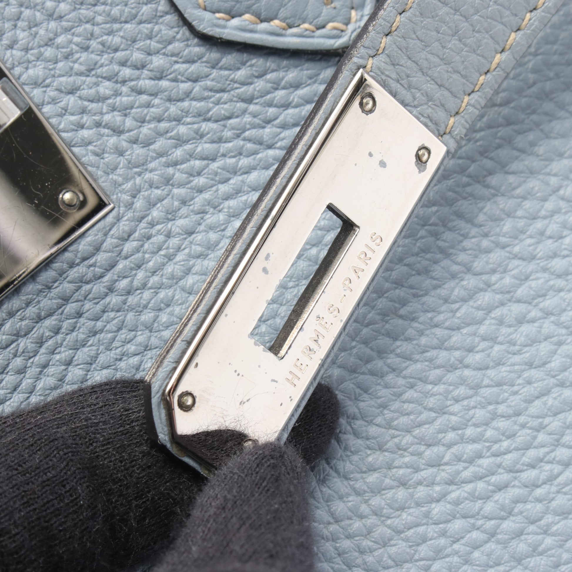 バーキン30 ブルーラン ハンドバッグ トゴ ライトブルー シルバー金具 □P刻印 エルメス バッグ HERMES