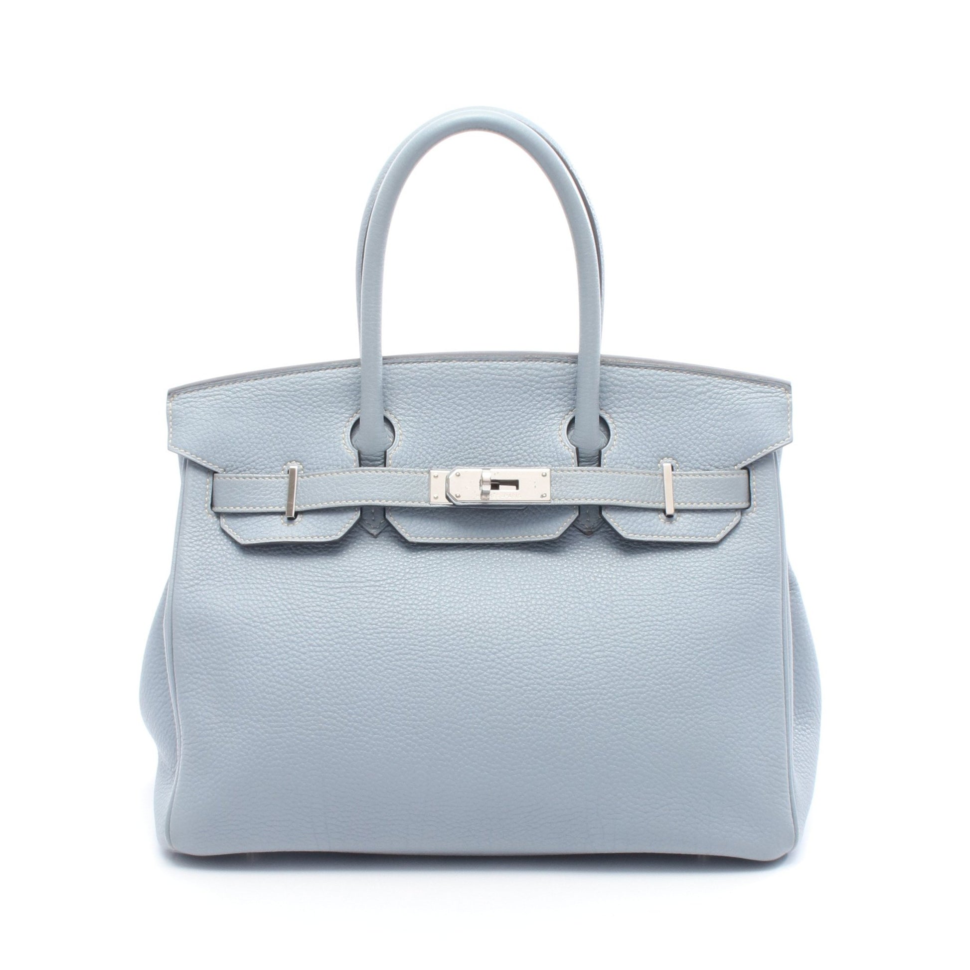 バーキン30 ブルーラン ハンドバッグ トゴ ライトブルー シルバー金具 □P刻印 エルメス バッグ HERMES