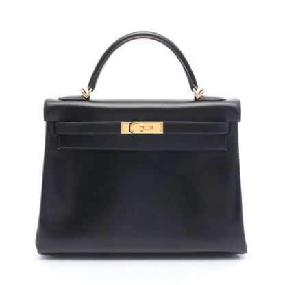 ケリー32 ハンドバッグ ボックスカーフ ブラック ゴールド金具 内縫い 2WAY □E刻印 エルメス バッグ HERMES