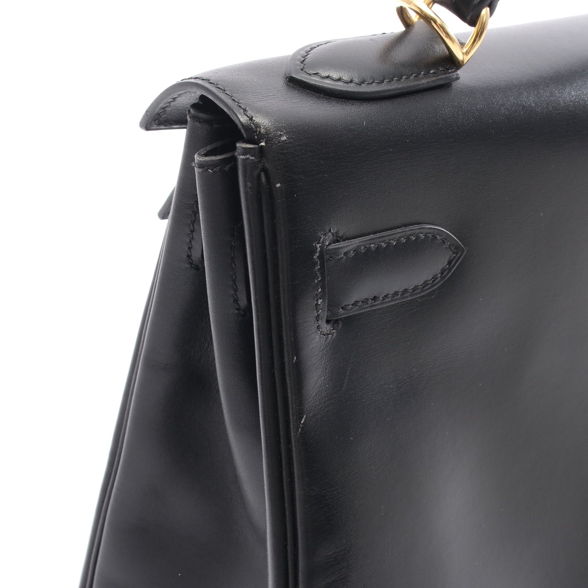 ケリー32 ハンドバッグ ボックスカーフ ブラック ゴールド金具 内縫い 2WAY □E刻印 エルメス バッグ HERMES