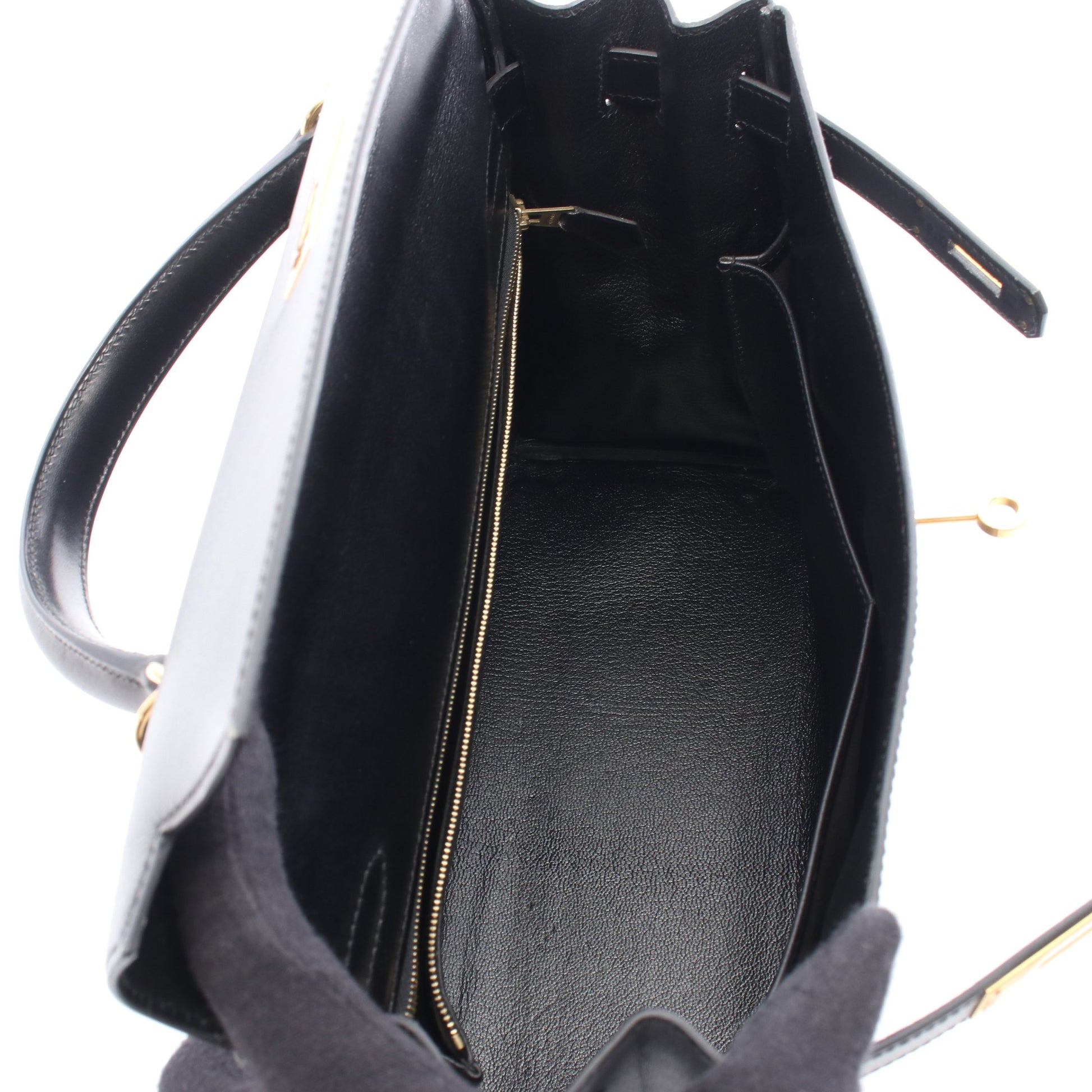 ケリー32 ハンドバッグ ボックスカーフ ブラック ゴールド金具 内縫い 2WAY □E刻印 エルメス バッグ HERMES