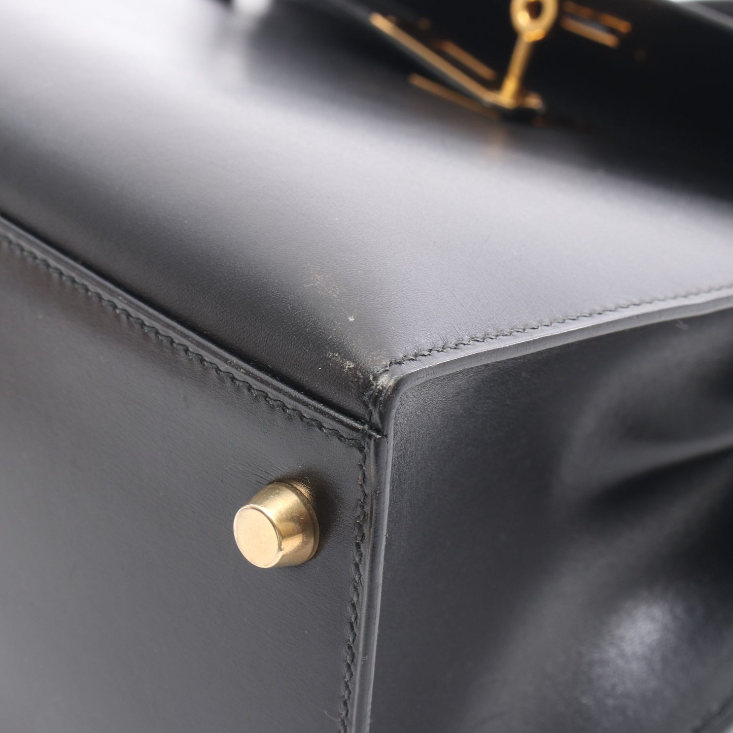 ケリー28 ハンドバッグ ボックスカーフ ブラック ゴールド金具 外縫い 2WAY ○Y刻印 エルメス バッグ HERMES