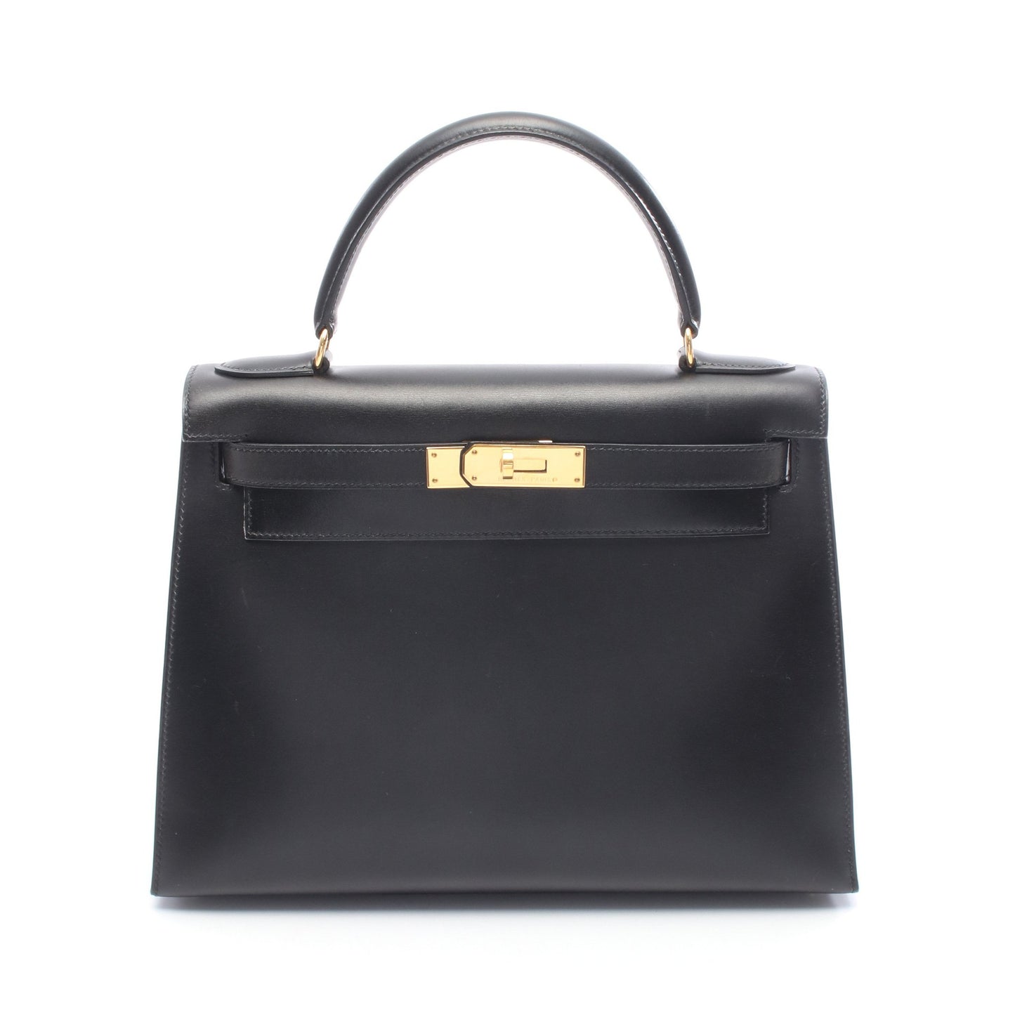 ケリー28 ハンドバッグ ボックスカーフ ブラック ゴールド金具 外縫い 2WAY ○Y刻印 エルメス バッグ HERMES
