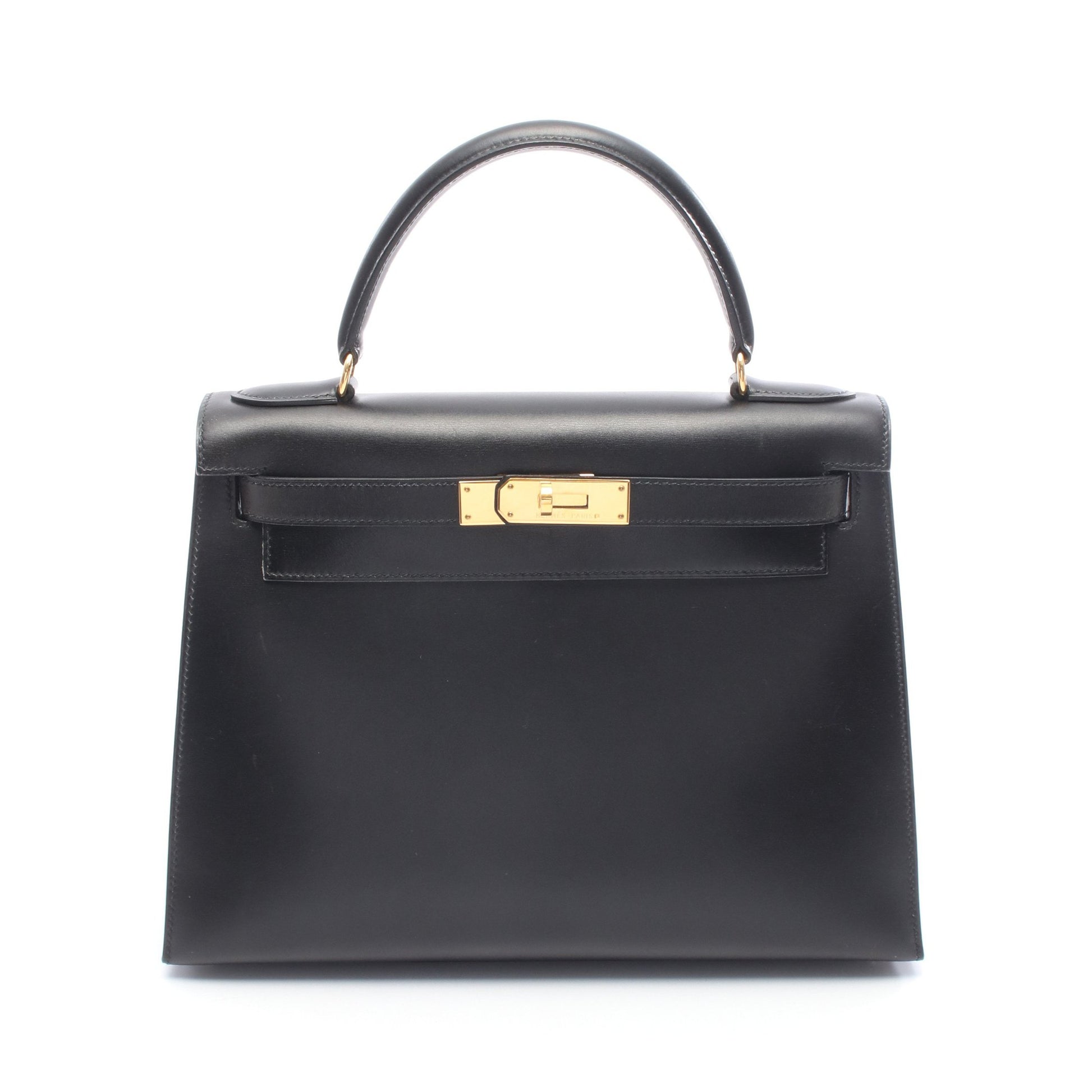 ケリー28 ハンドバッグ ボックスカーフ ブラック ゴールド金具 外縫い 2WAY ○Y刻印 エルメス バッグ HERMES