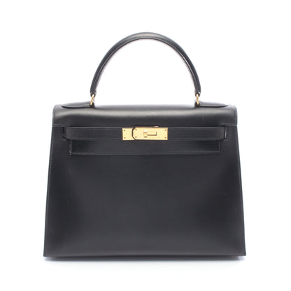 ケリー28 ハンドバッグ ボックスカーフ ブラック ゴールド金具 外縫い 2WAY ○Y刻印 エルメス バッグ HERMES