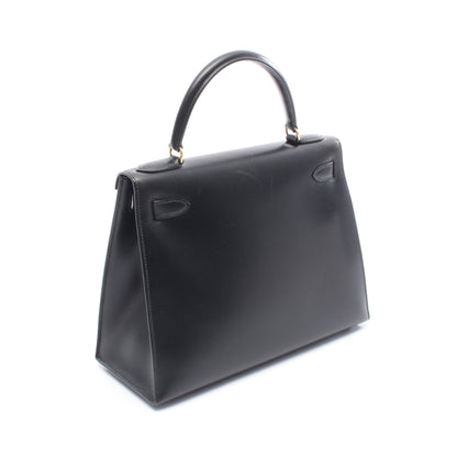 ケリー28 ハンドバッグ ボックスカーフ ブラック ゴールド金具 外縫い 2WAY ○Y刻印 エルメス バッグ HERMES