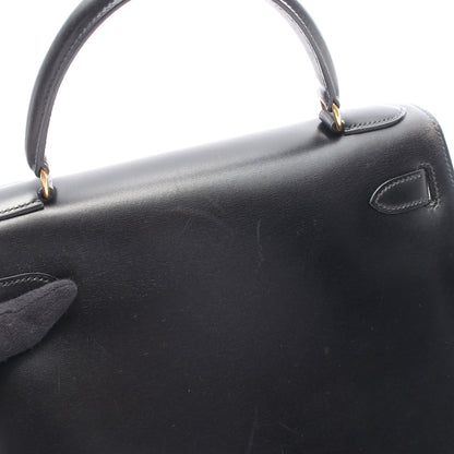ケリー28 ハンドバッグ ボックスカーフ ブラック ゴールド金具 外縫い 2WAY ○Y刻印 エルメス バッグ HERMES