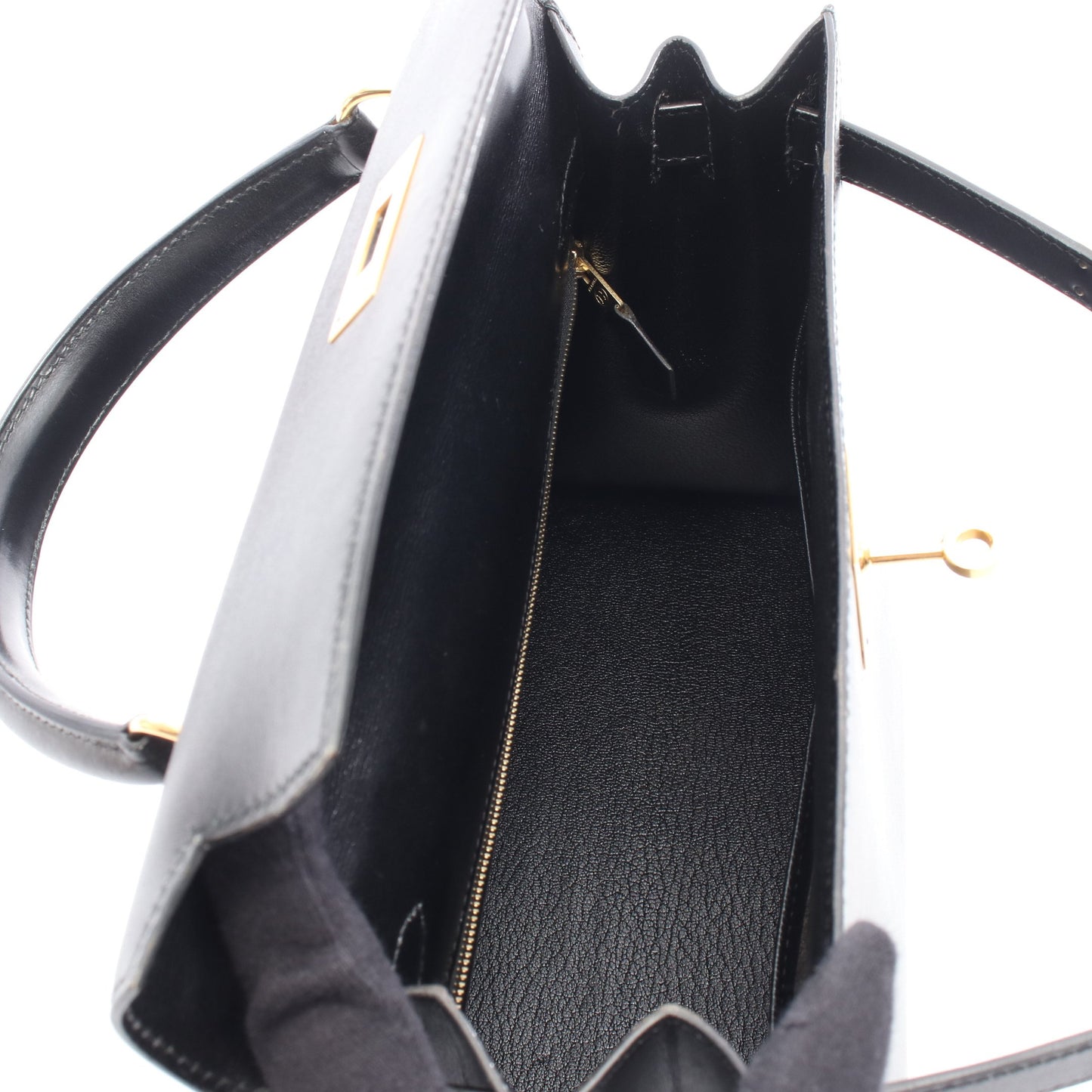 ケリー28 ハンドバッグ ボックスカーフ ブラック ゴールド金具 外縫い 2WAY ○Y刻印 エルメス バッグ HERMES