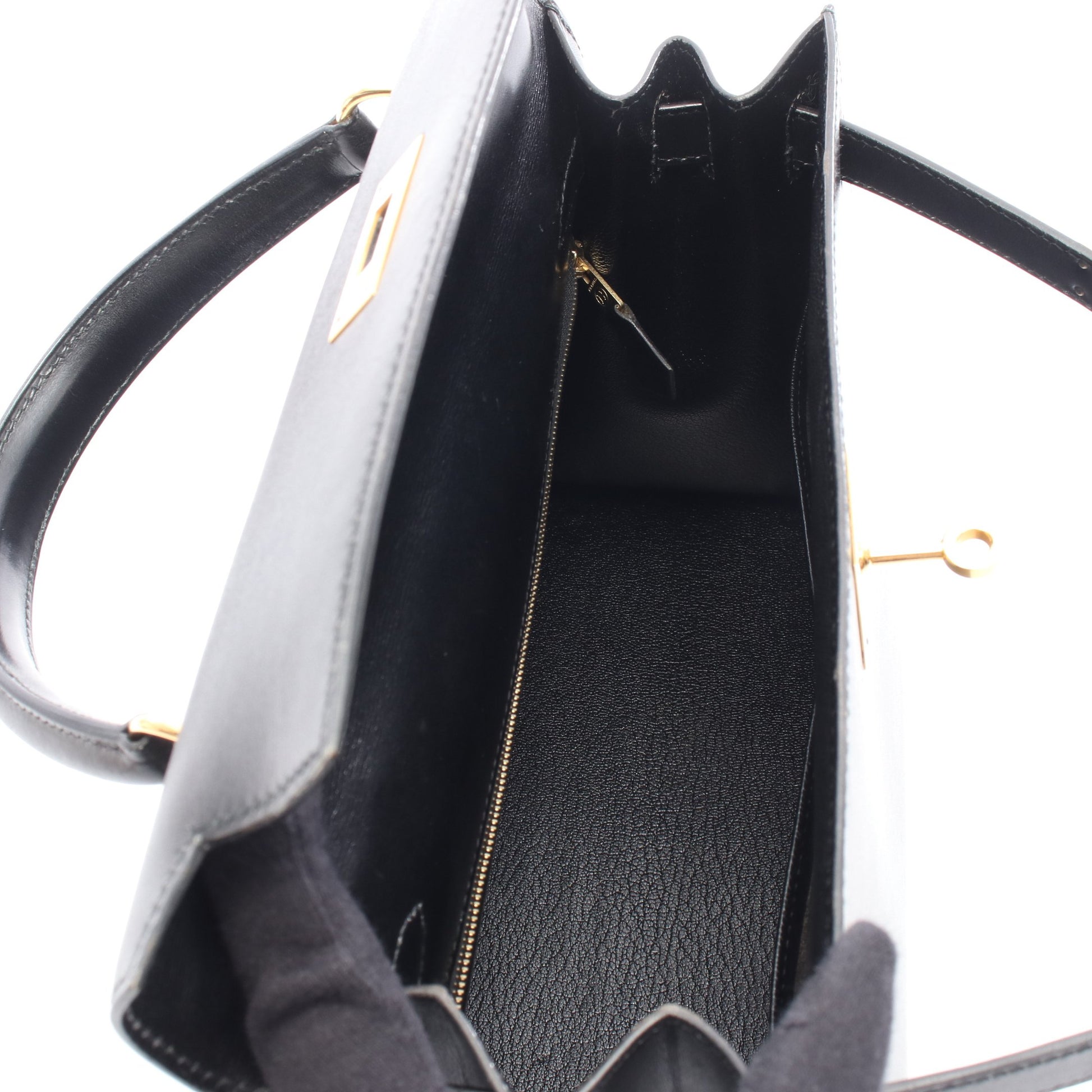 ケリー28 ハンドバッグ ボックスカーフ ブラック ゴールド金具 外縫い 2WAY ○Y刻印 エルメス バッグ HERMES