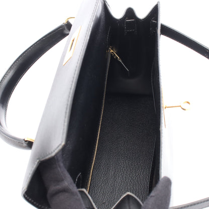 ケリー28 ハンドバッグ ボックスカーフ ブラック ゴールド金具 外縫い 2WAY ○Y刻印 エルメス バッグ HERMES