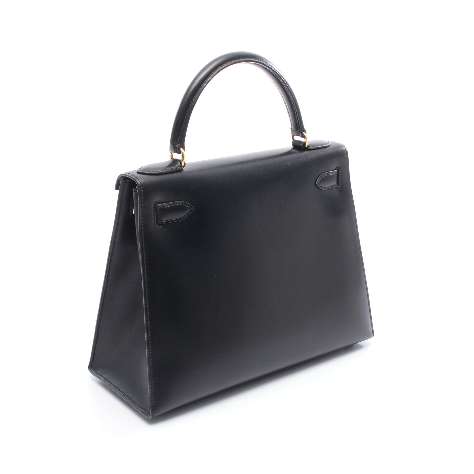 ケリー28 ハンドバッグ ボックスカーフ ブラック ゴールド金具 外縫い 2WAY ○A刻印 エルメス バッグ HERMES