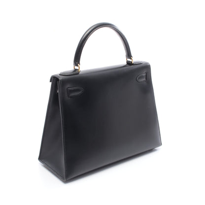 ケリー28 ハンドバッグ ボックスカーフ ブラック ゴールド金具 外縫い 2WAY ○A刻印 エルメス バッグ HERMES