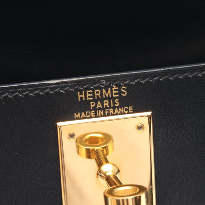 ケリー28 ハンドバッグ ボックスカーフ ブラック ゴールド金具 外縫い 2WAY ○A刻印 エルメス バッグ HERMES