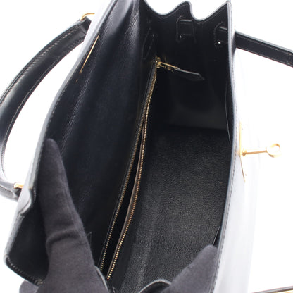 ケリー28 ハンドバッグ ボックスカーフ ブラック ゴールド金具 外縫い 2WAY ○A刻印 エルメス バッグ HERMES