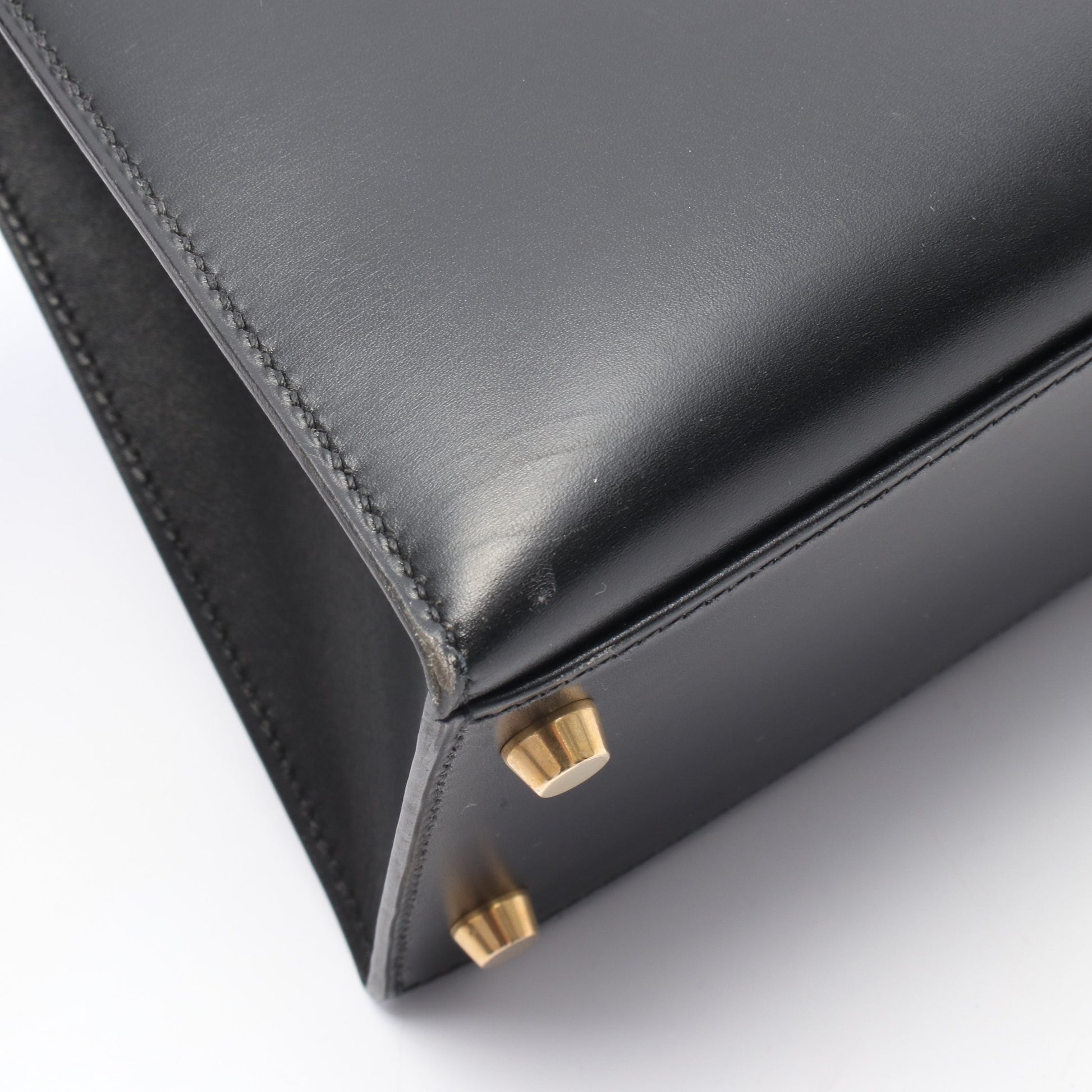 ケリー28 ハンドバッグ ボックスカーフ ブラック ゴールド金具 外縫い 2WAY ○A刻印 エルメス バッグ HERMES