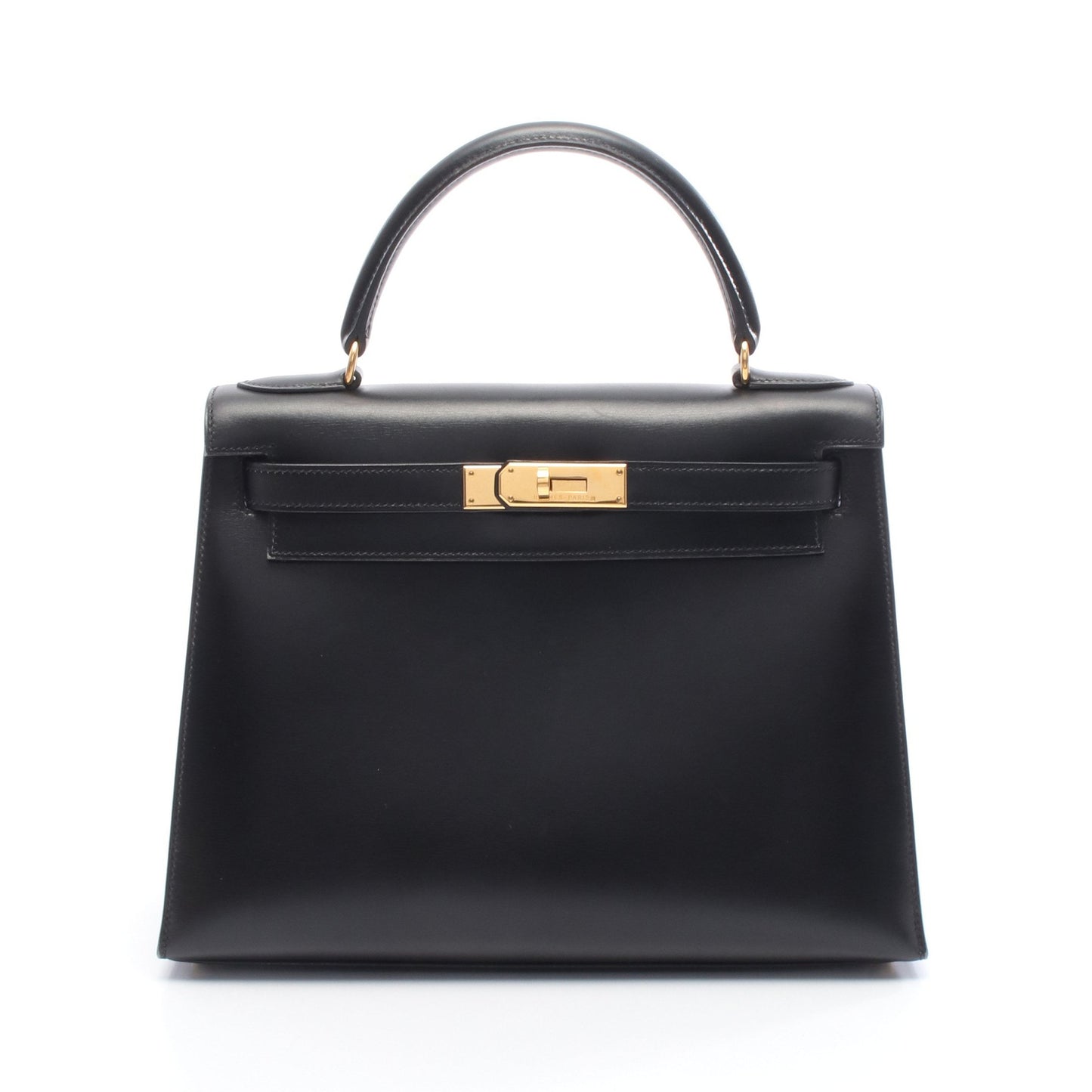 ケリー28 ハンドバッグ ボックスカーフ ブラック ゴールド金具 外縫い 2WAY ○A刻印 エルメス バッグ HERMES