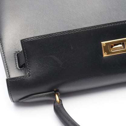 ケリー28 ハンドバッグ ボックスカーフ ブラック ゴールド金具 外縫い 2WAY ○A刻印 エルメス バッグ HERMES