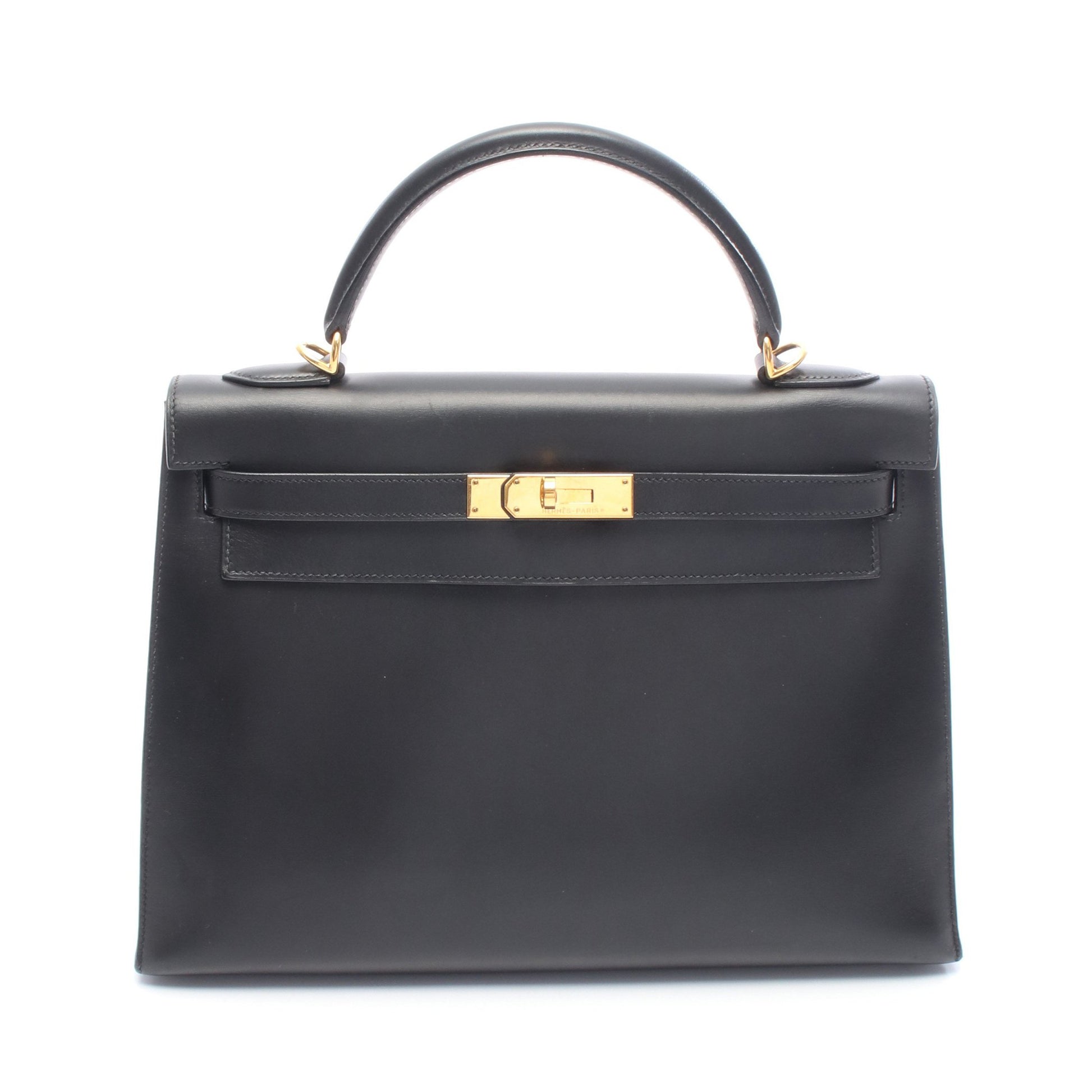 ケリー32 ハンドバッグ ボックスカーフ ブラック ゴールド金具 外縫い 2WAY □G刻印 エルメス バッグ HERMES