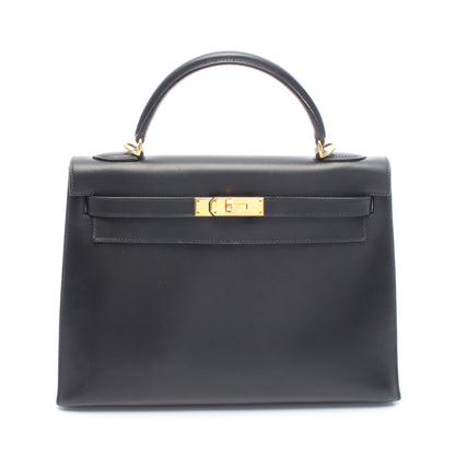 ケリー32 ハンドバッグ ボックスカーフ ブラック ゴールド金具 外縫い 2WAY □G刻印 エルメス バッグ HERMES
