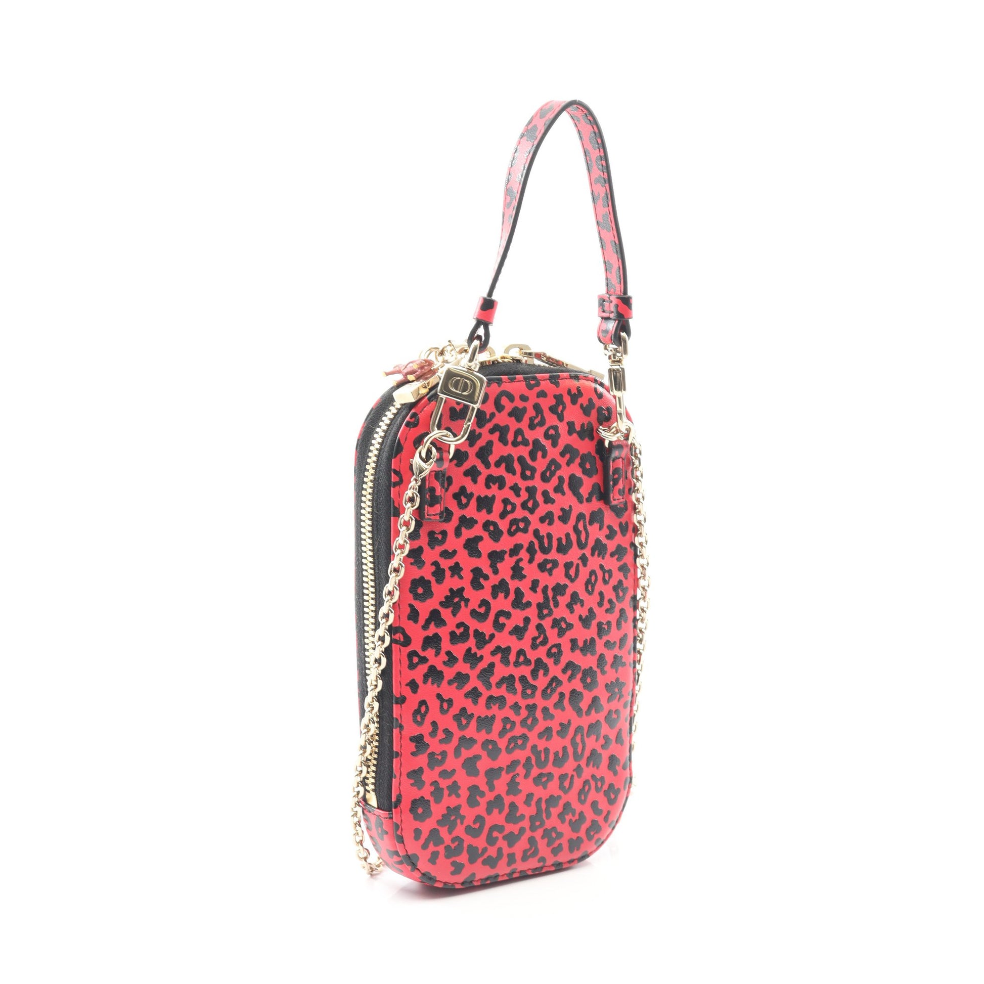 LADY DIOR レディディオール フォンホルダー ハンドバッグ レオパード レザー ピンクパープル ブラック 2WAY クリスチャンディオール バッグ Christian Dior