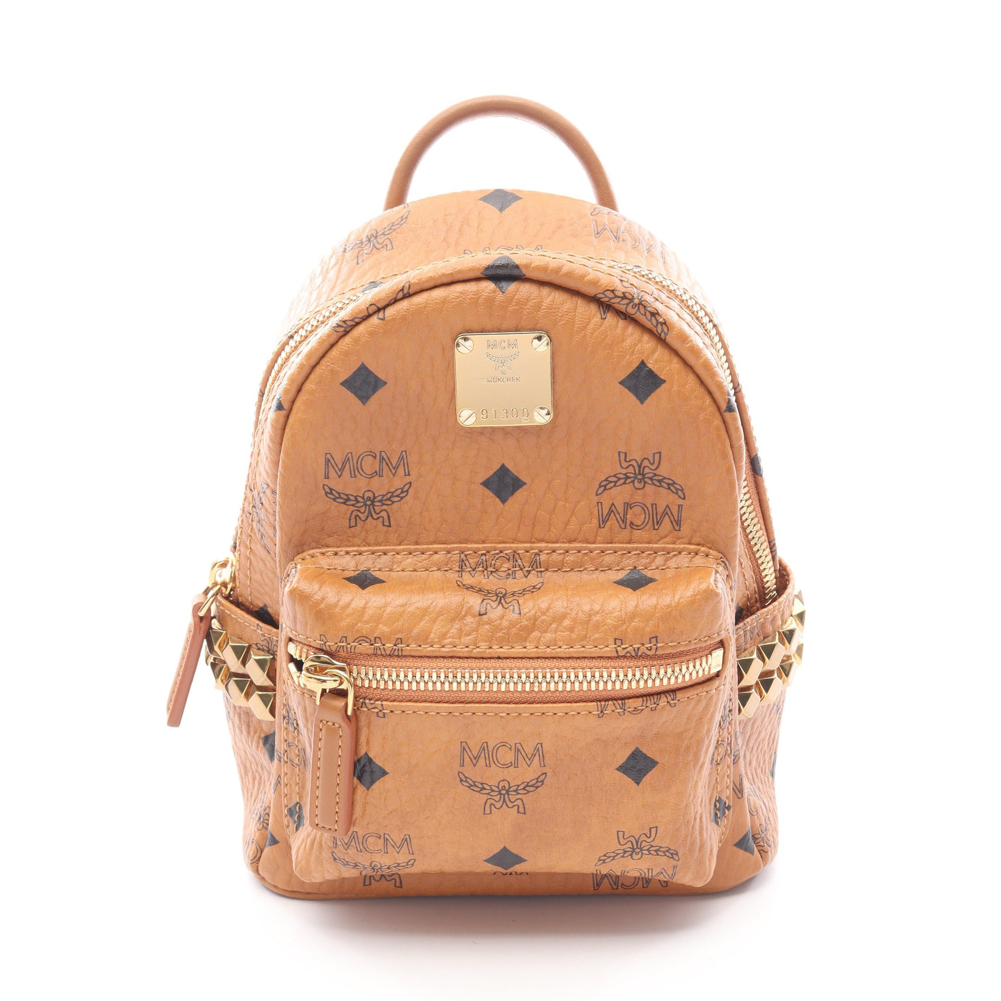 ヴィセトス バックパック リュックサック PVC レザー ライトブラウン スタッズ エムシーエム バッグ MCM