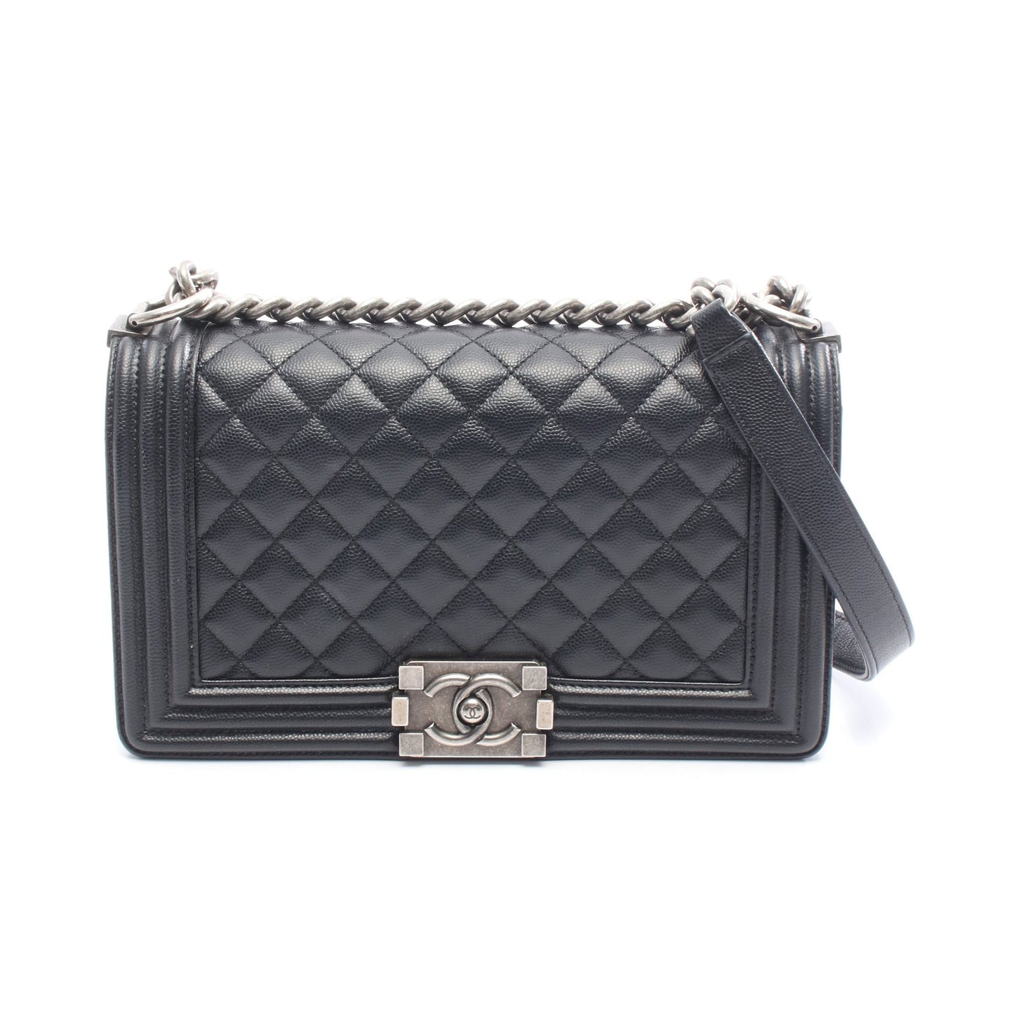 ボーイシャネル チェーンショルダーバッグ キャビアスキン ブラック シルバー金具 シャネル バッグ CHANEL