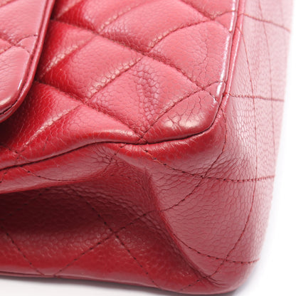 マトラッセ Wフラップ Wチェーンショルダーバッグ キャビアスキン レッド シルバー金具 シャネル バッグ CHANEL