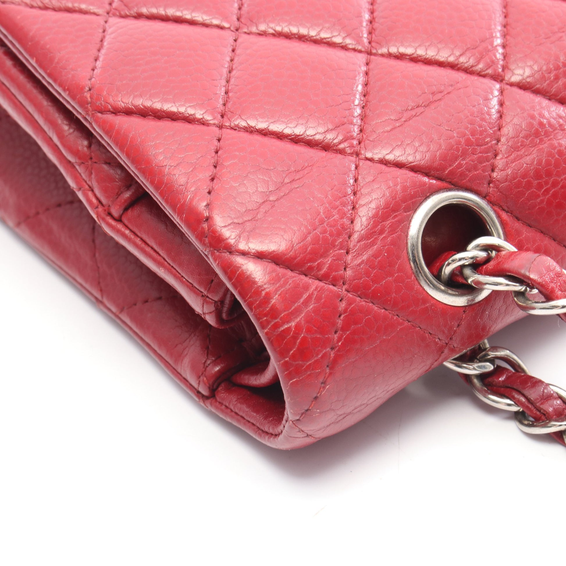マトラッセ Wフラップ Wチェーンショルダーバッグ キャビアスキン レッド シルバー金具 シャネル バッグ CHANEL