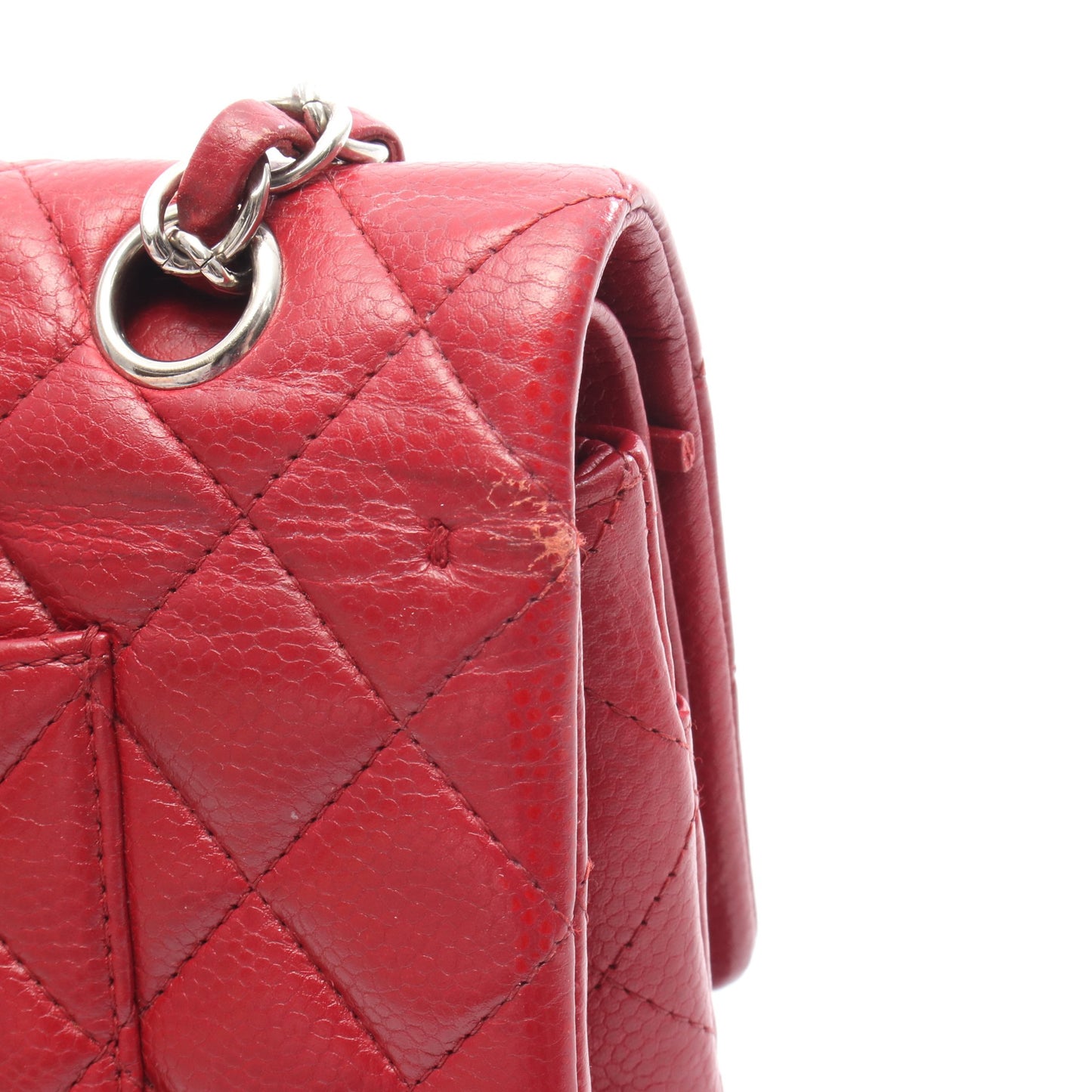 マトラッセ Wフラップ Wチェーンショルダーバッグ キャビアスキン レッド シルバー金具 シャネル バッグ CHANEL