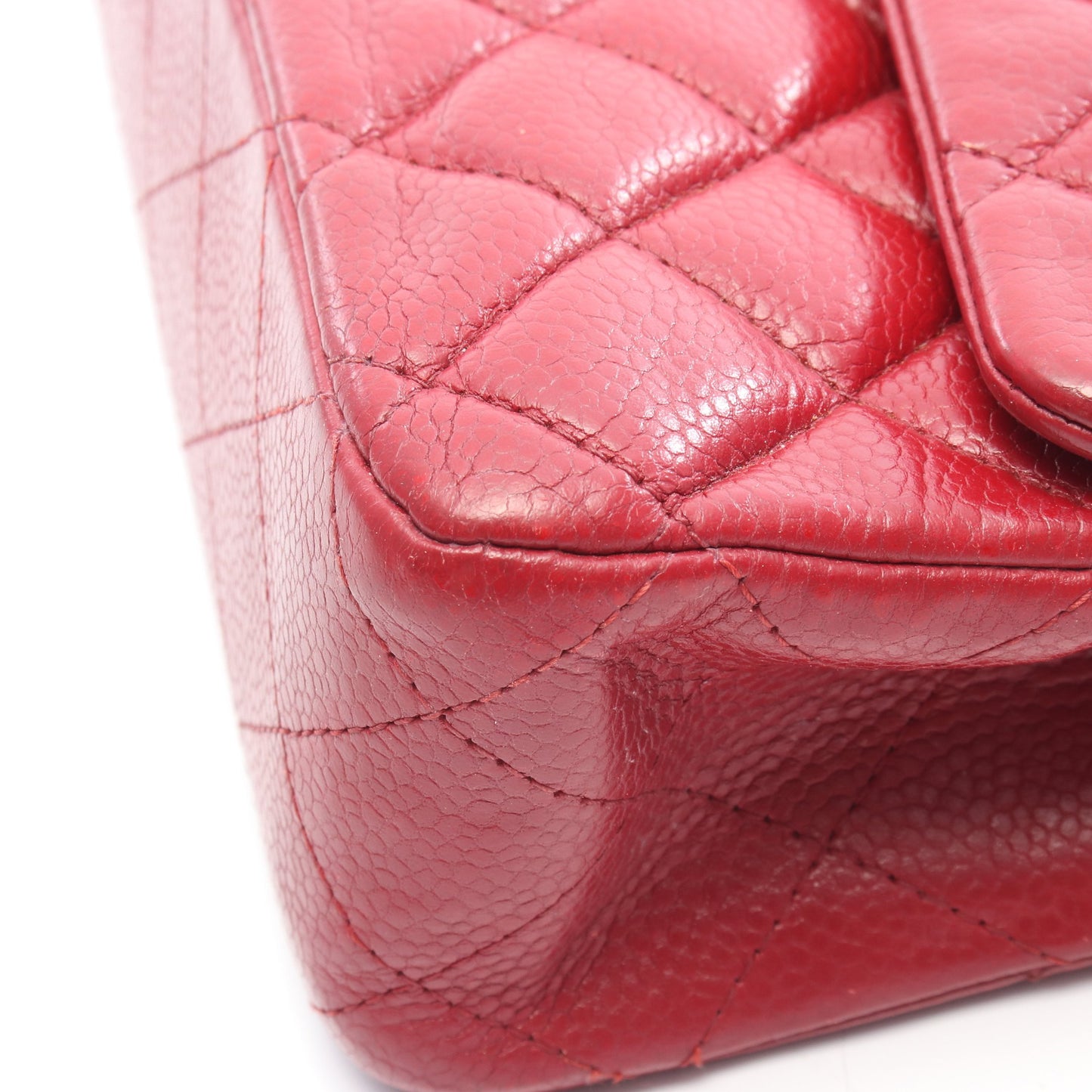 マトラッセ Wフラップ Wチェーンショルダーバッグ キャビアスキン レッド シルバー金具 シャネル バッグ CHANEL