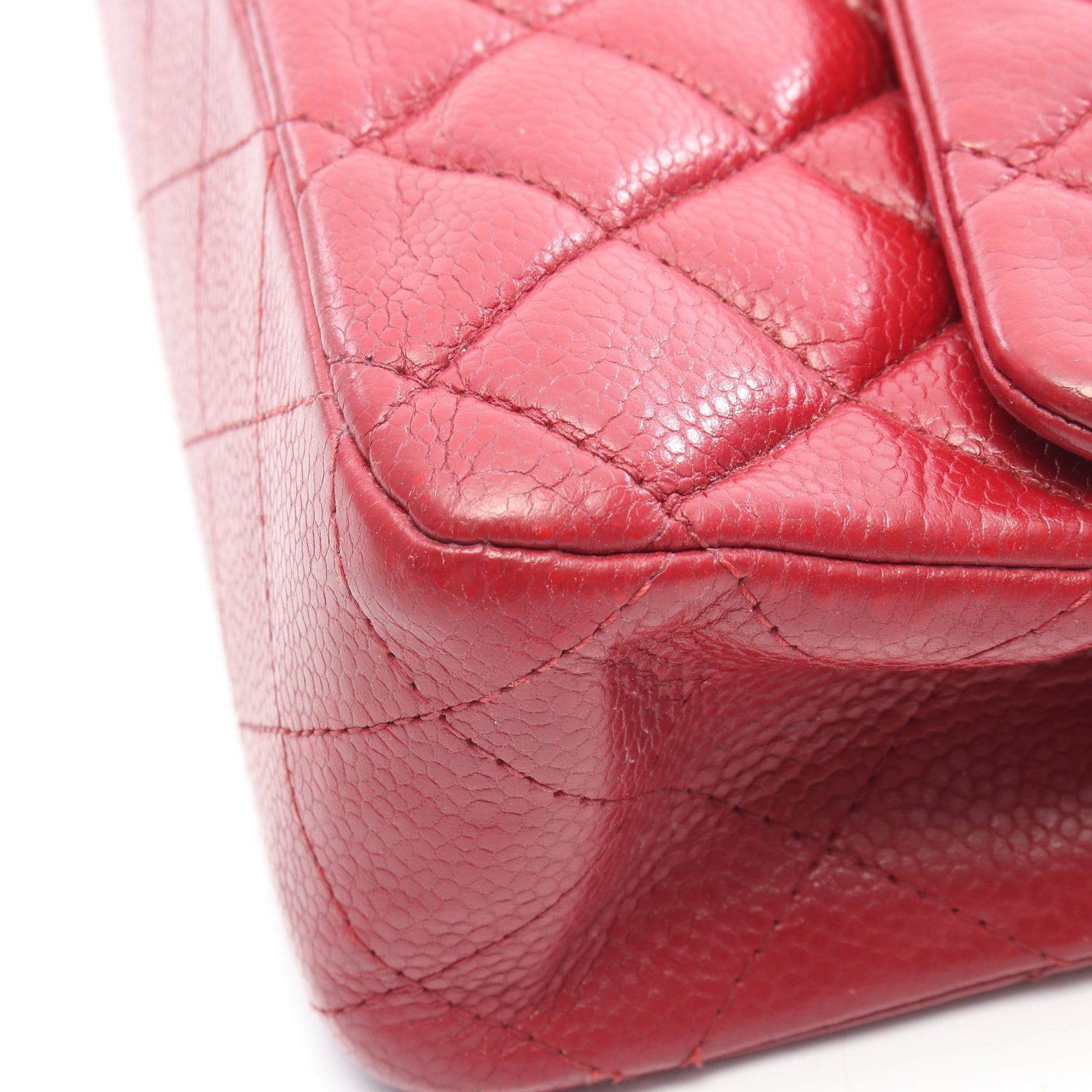 マトラッセ Wフラップ Wチェーンショルダーバッグ キャビアスキン レッド シルバー金具 シャネル バッグ CHANEL