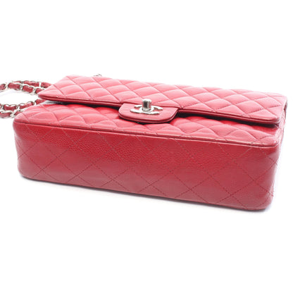 マトラッセ Wフラップ Wチェーンショルダーバッグ キャビアスキン レッド シルバー金具 シャネル バッグ CHANEL
