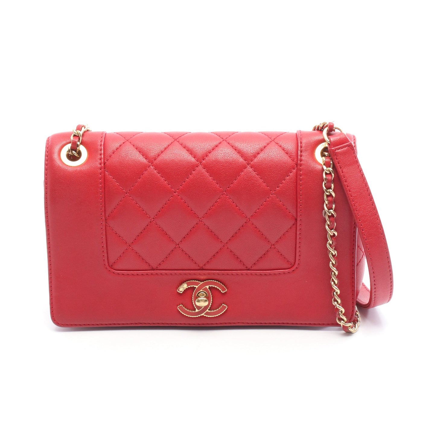 マトラッセ チェーンショルダーバッグ レザー レッド ゴールド金具 シャネル バッグ CHANEL