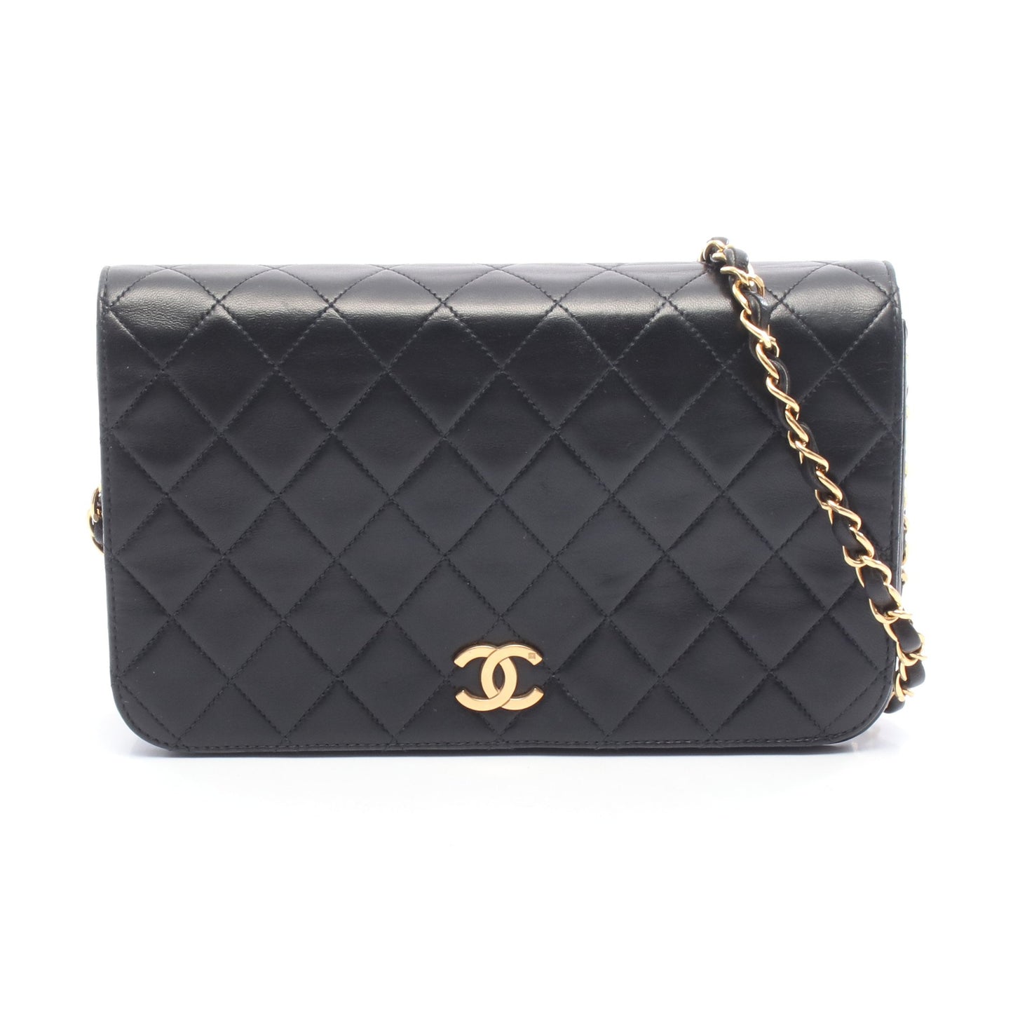 マトラッセ フルフラップ チェーンショルダーバッグ ラムスキン ブラック ゴールド金具 シャネル バッグ CHANEL