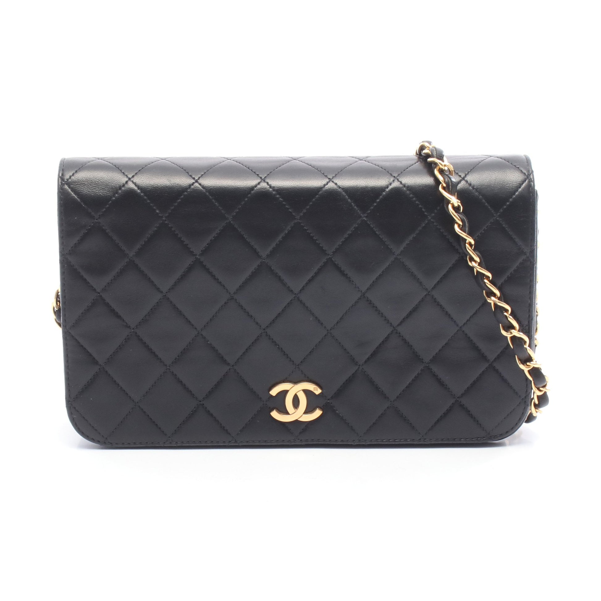 マトラッセ フルフラップ チェーンショルダーバッグ ラムスキン ブラック ゴールド金具 シャネル バッグ CHANEL