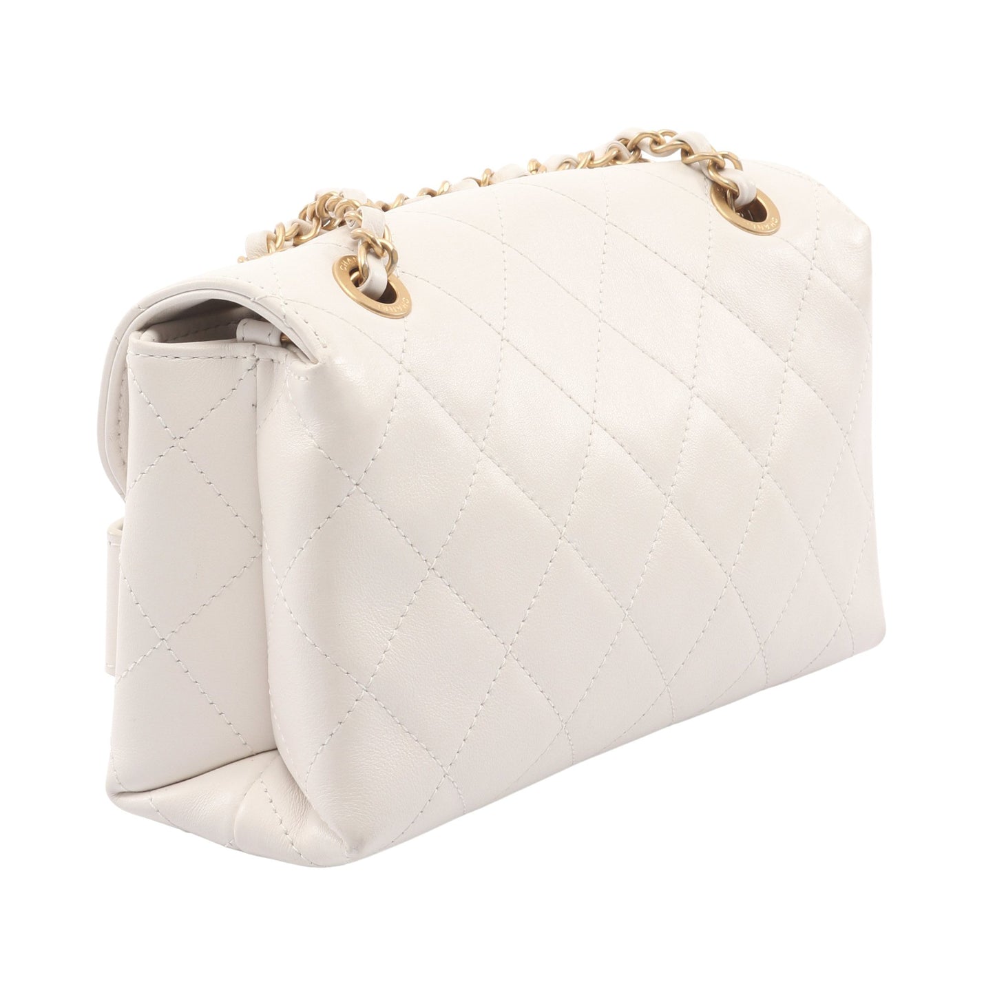 マトラッセ Wチェーンショルダーバッグ ロゴ金具 レザー オフホワイト ゴールド金具 シャネル バッグ CHANEL