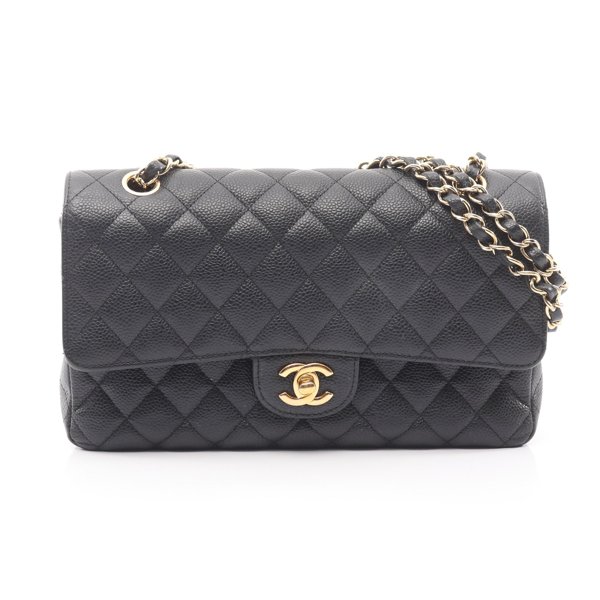 マトラッセ Wフラップ Wチェーンショルダーバッグ キャビアスキン ブラック ゴールド金具 シャネル バッグ CHANEL