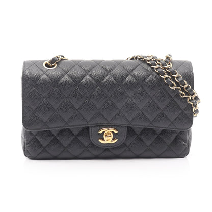 マトラッセ Wフラップ Wチェーンショルダーバッグ キャビアスキン ブラック ゴールド金具 シャネル バッグ CHANEL