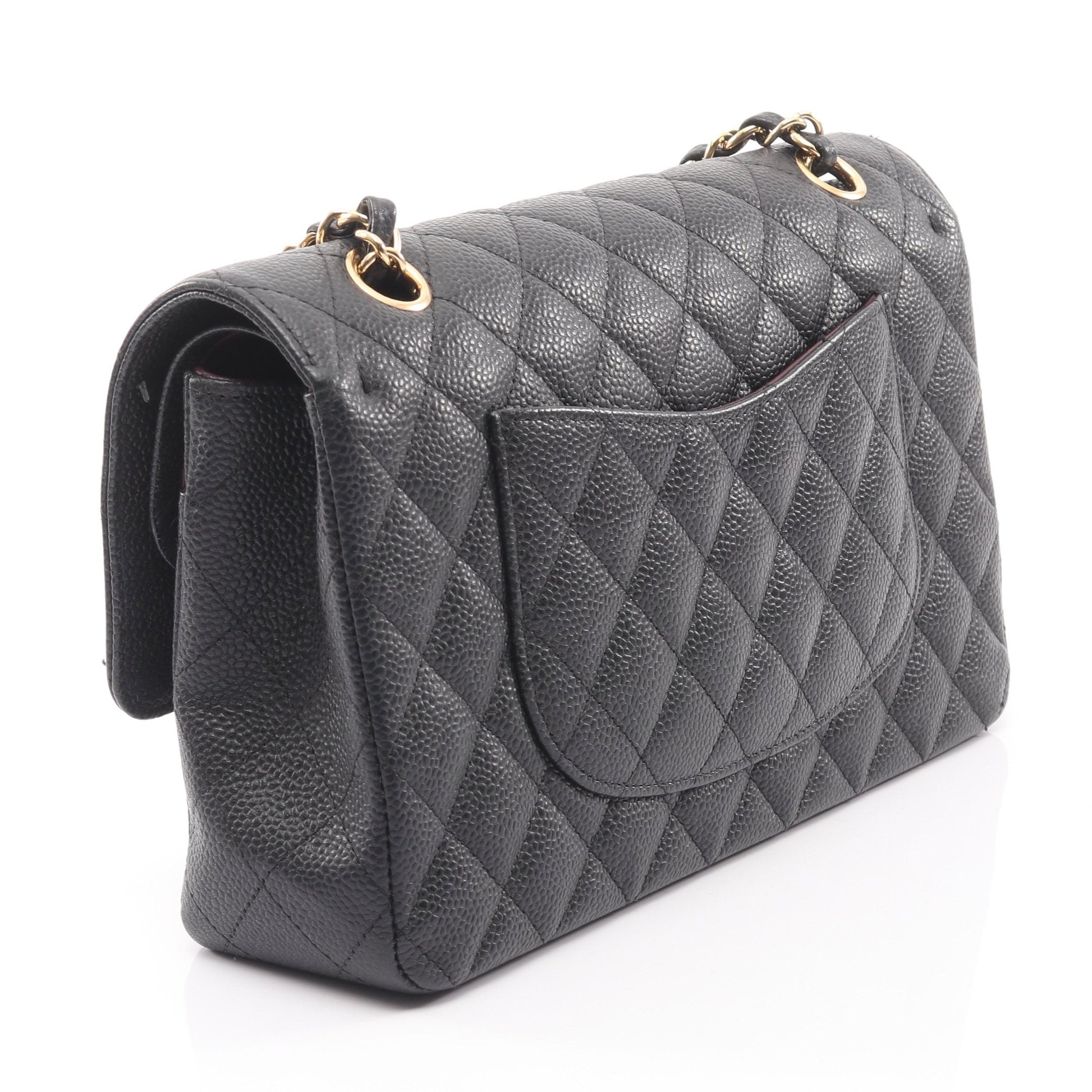 マトラッセ Wフラップ Wチェーンショルダーバッグ キャビアスキン ブラック ゴールド金具 シャネル バッグ CHANEL