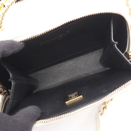 マトラッセ バニティバッグ チェーンショルダーバッグ キャビアスキン ホワイト ゴールド金具 2WAY シャネル バッグ CHANEL