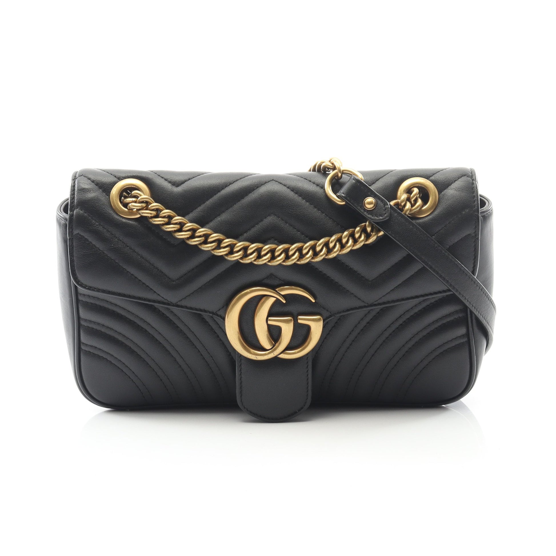 GGマーモント キルティング スモール チェーンショルダーバッグ レザー ブラック グッチ バッグ GUCCI
