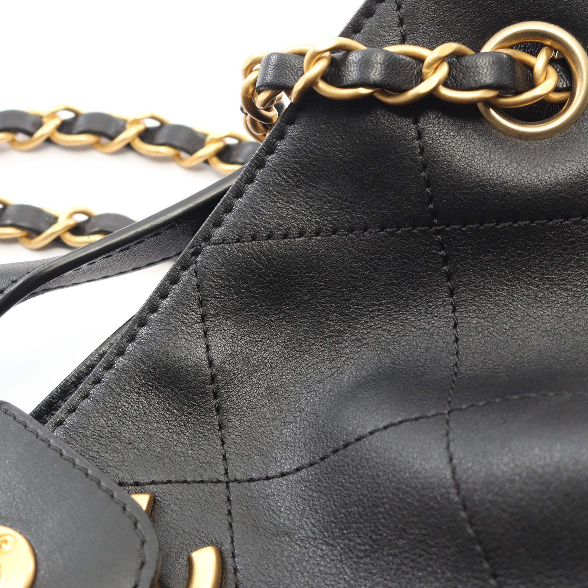 ショッピングバッグ スモール ハンドバッグ カーフスキン ブラック ゴールド金具 2WAY シャネル バッグ CHANEL