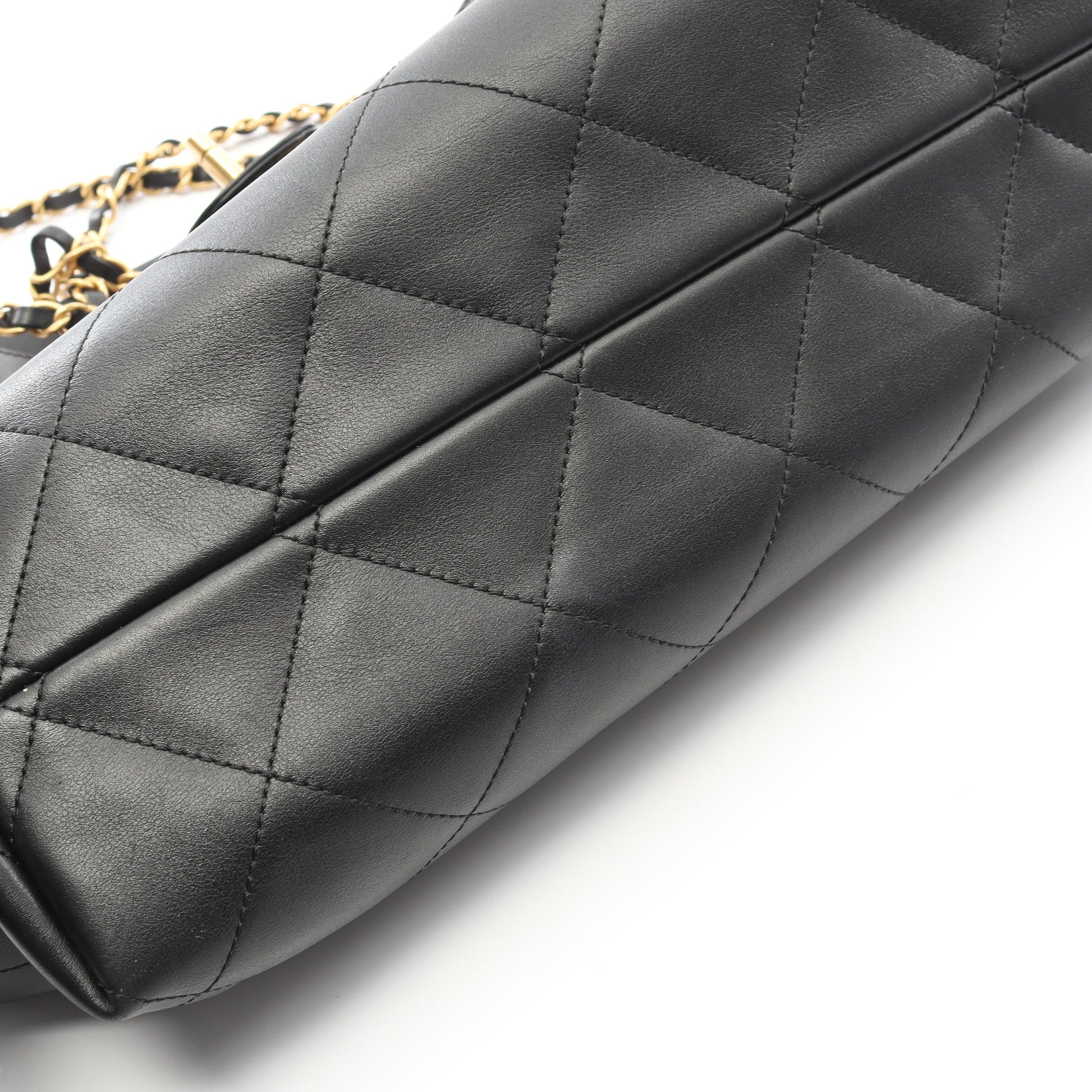 ショッピングバッグ スモール ハンドバッグ カーフスキン ブラック ゴールド金具 2WAY シャネル バッグ CHANEL
