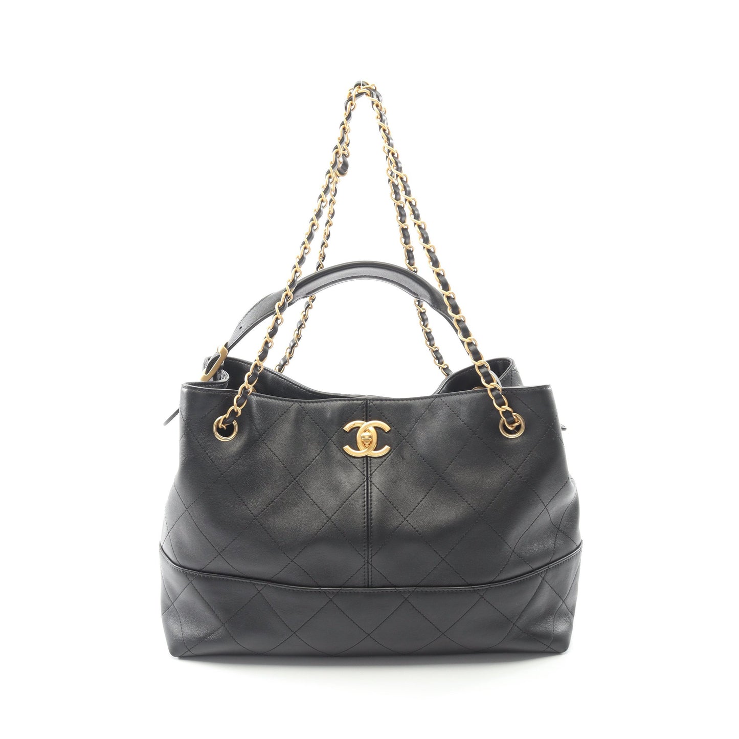 ショッピングバッグ スモール ハンドバッグ カーフスキン ブラック ゴールド金具 2WAY シャネル バッグ CHANEL