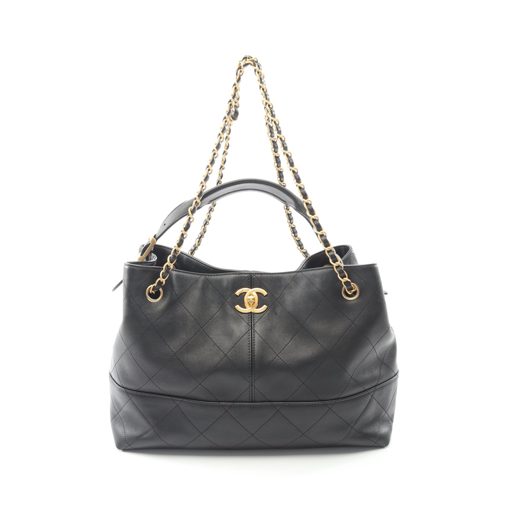 ショッピングバッグ スモール ハンドバッグ カーフスキン ブラック ゴールド金具 2WAY シャネル バッグ CHANEL