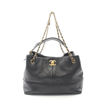 ショッピングバッグ スモール ハンドバッグ カーフスキン ブラック ゴールド金具 2WAY シャネル バッグ CHANEL