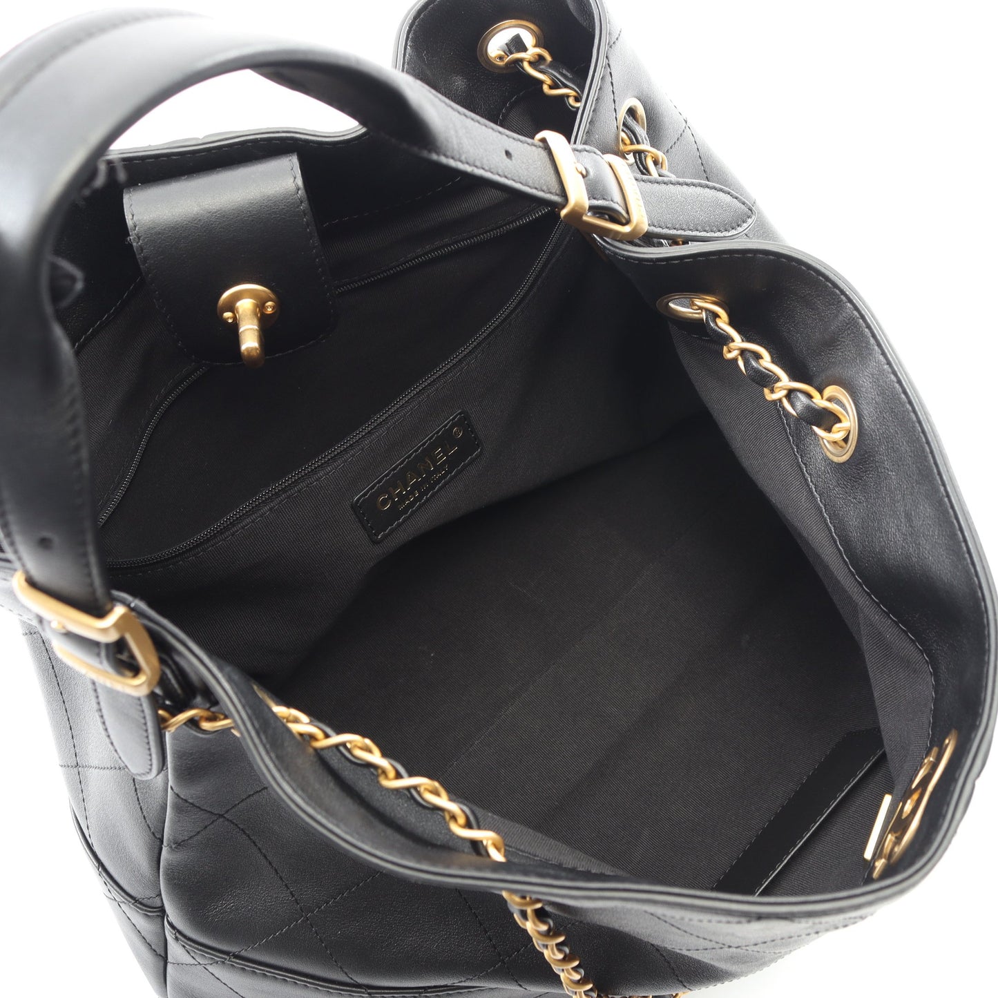 ショッピングバッグ スモール ハンドバッグ カーフスキン ブラック ゴールド金具 2WAY シャネル バッグ CHANEL