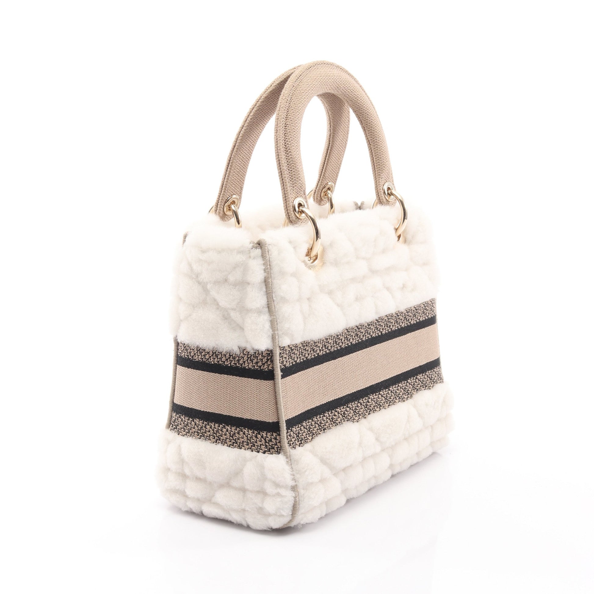 LADY D-LITE ミディアムバッグ ハンドバッグ シアリング キャンバス ホワイト ベージュ ブラック 2WAY クリスチャンディオール バッグ Christian Dior