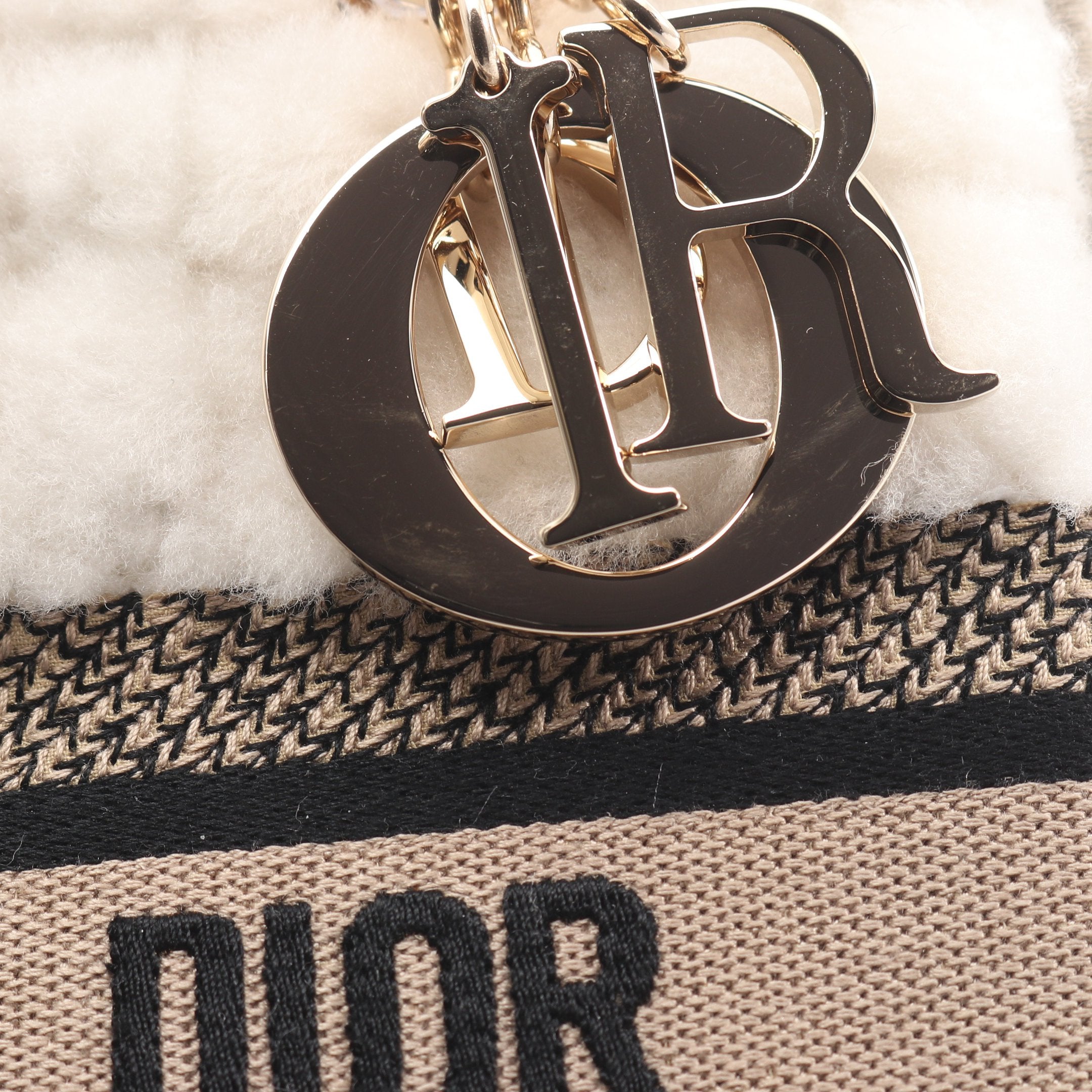 Dior ハンドバッグ ブラック/ベージュ LADY D-LITE ミディアムバッグ ハンドバッグ シアリング キャンバス