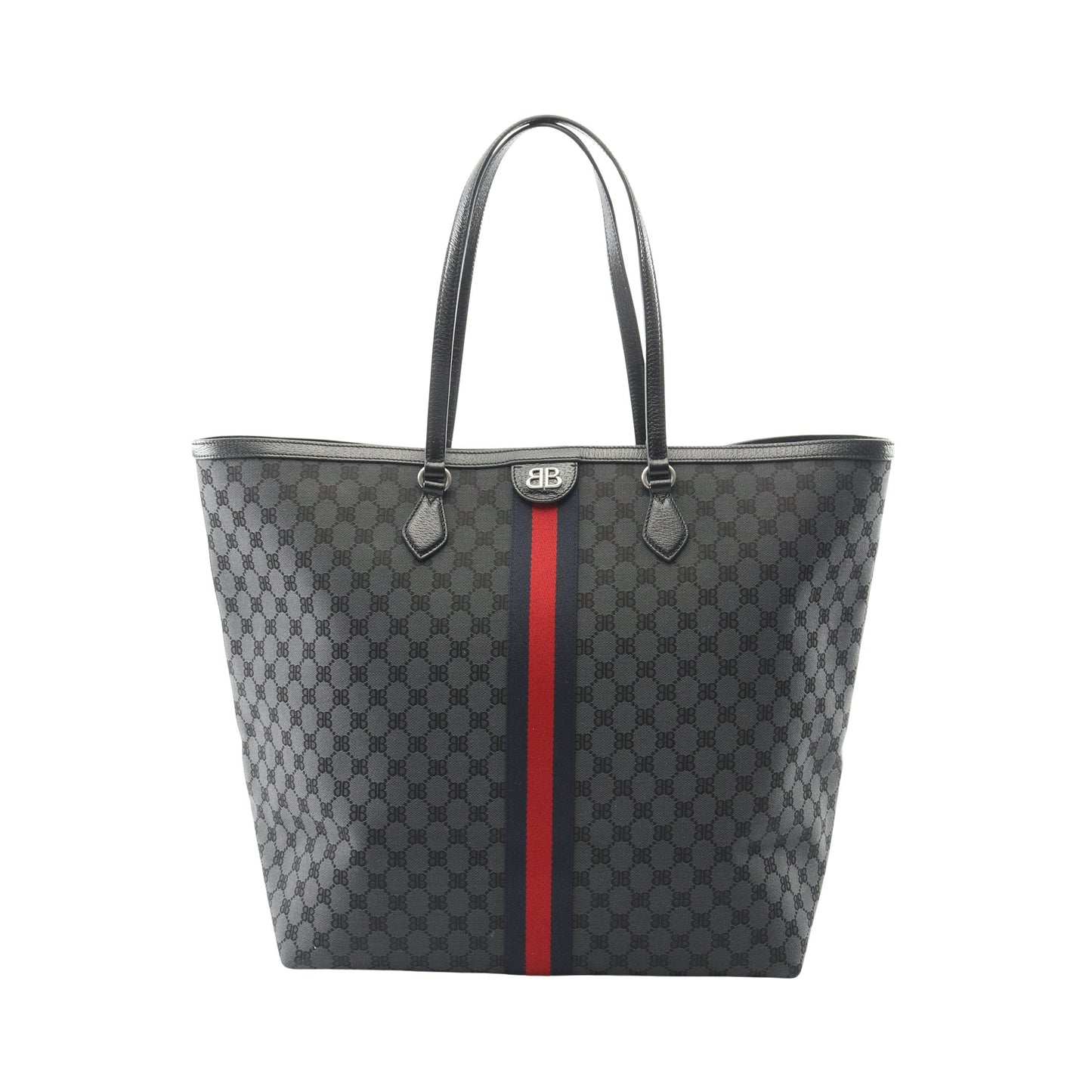 BALENCIAGA × GUCCI ザ ハッカープロジェクト ラージ ショルダーバッグ トートバッグ キャンバス レザー ブラック マルチカラー バレンシアガ バッグ BALENCIAGA